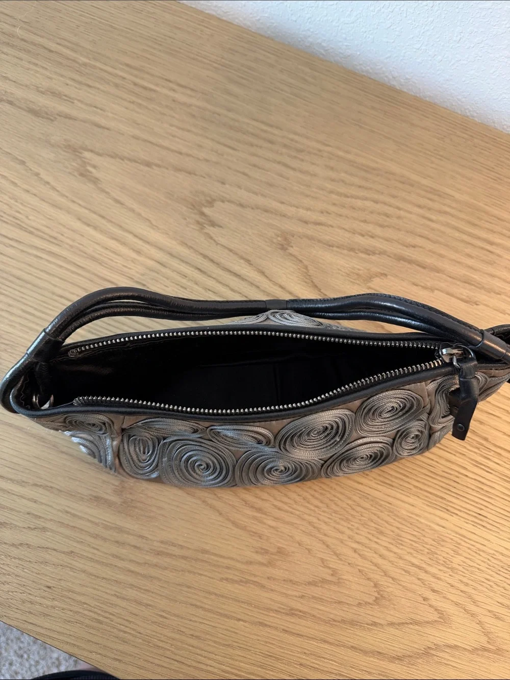 Giorgio Armani Gray Spiral Rosette Wristlet Clutch